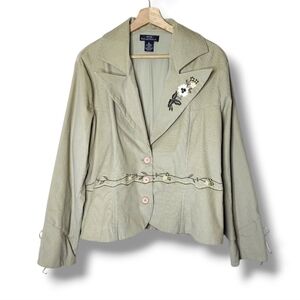 NYM Y2K Corduroy Embroidered Jacket Lace-Up Cuffs Size XL